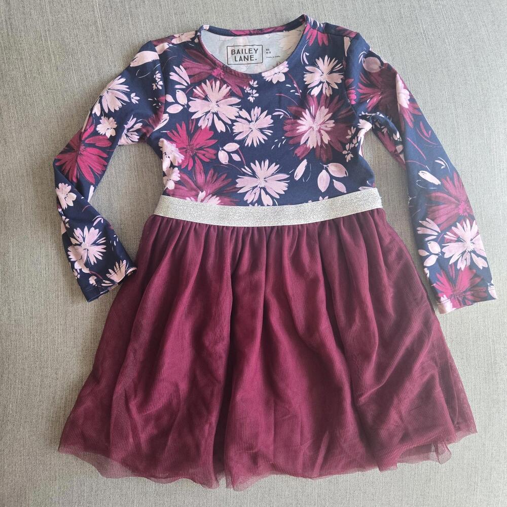 Bailey Lane Girls XS 4-5 Long Sleeve Tulle skirt Dress Floral